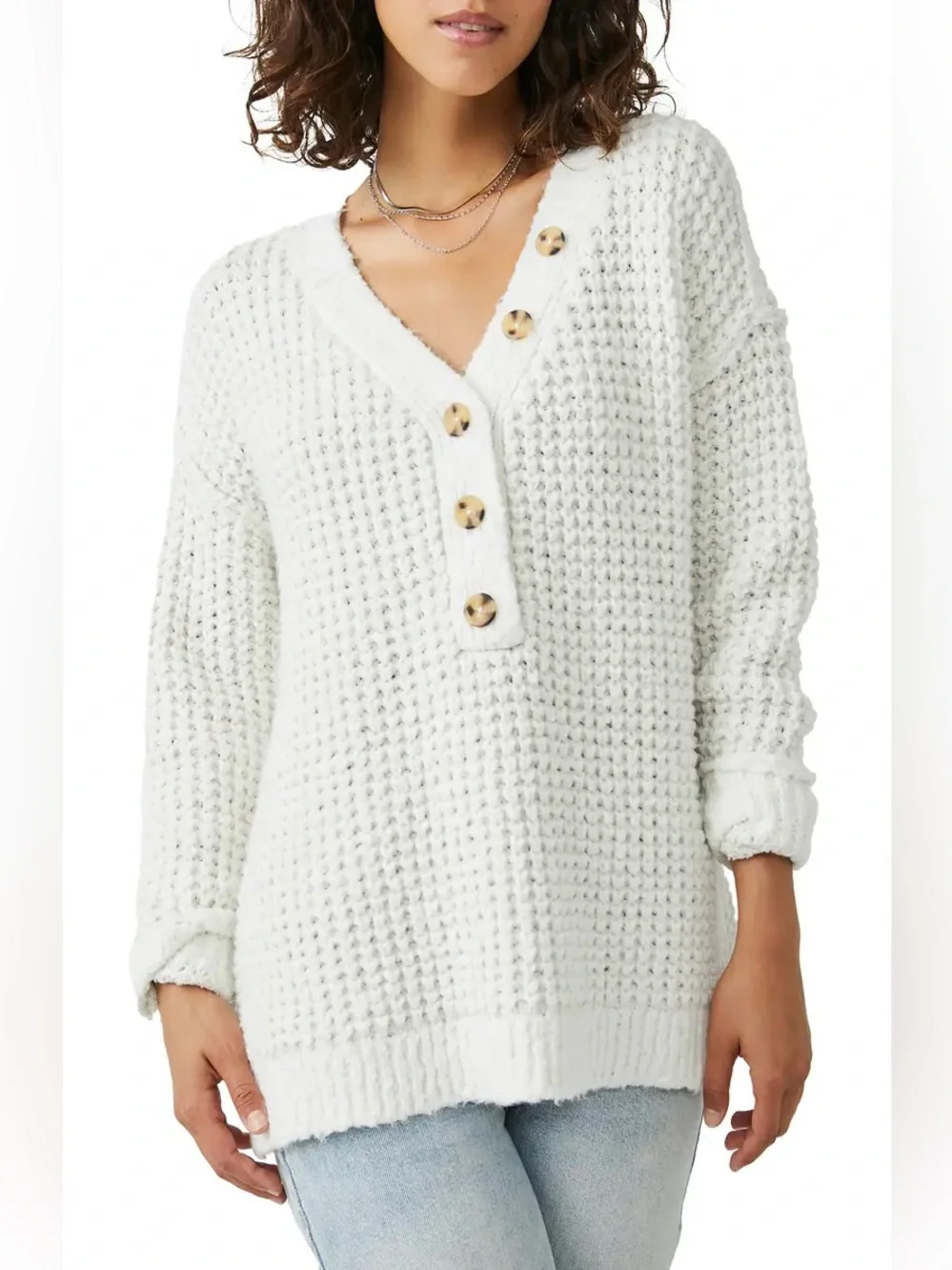 Free people white thick knit sweater